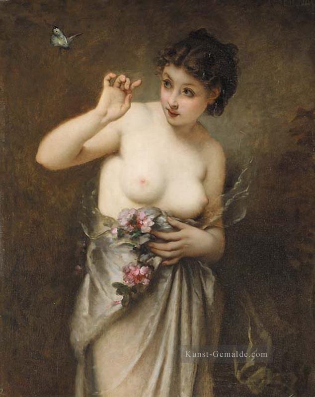 Junges Mädchen mit einem klassischen klassischen Akt des Schmetterlings Guillaume Seignac Ölgemälde